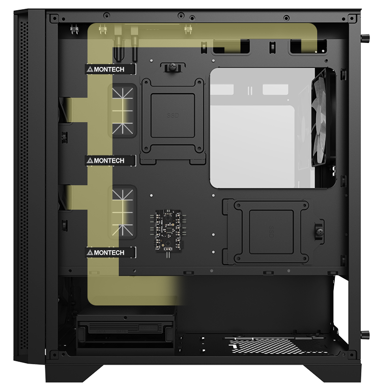 Rear side of the case showing the cable management channels.