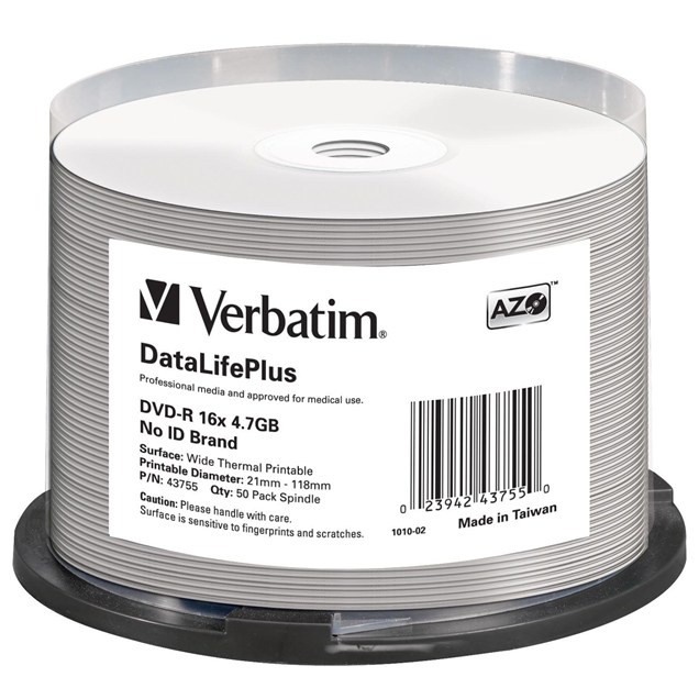 Verbatim DVD-R 4.7GB 16x Print 50pk