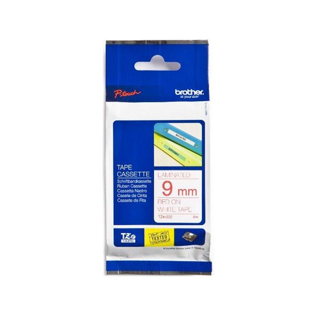 Brother P-touch TZe-222 (9mm x 8m) Red On White Laminated Labelling Tape