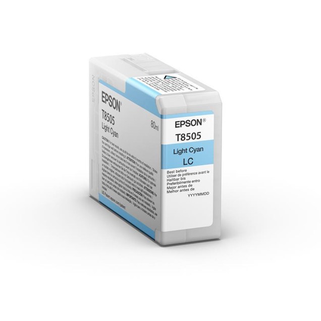Epson T8505 (80ml) UltraChrome HD Light Cyan Ink Cartridge for SureColor SC-P800 Photo Printer