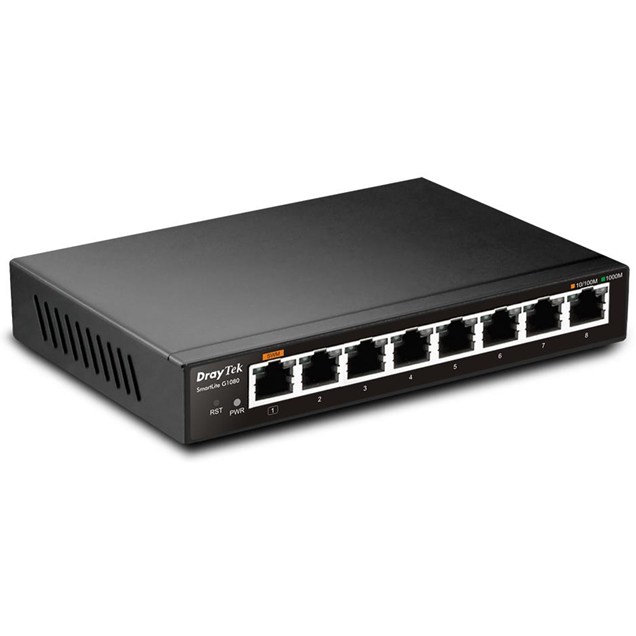 DrayTek VigorSwitch G1080 Managed Smart 8-Port Gigabit Switch (Black)