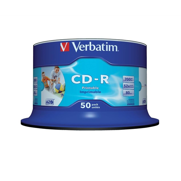 Verbatim (700MB) CD-R 80 Minute 52x Speed Data Life Plus Printable Pack of 50