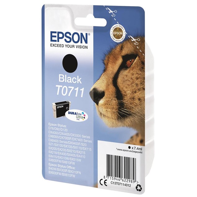 Epson Cheetah T0711 (Yield 240 Pages) DURABrite Ink Cartridge (Black)