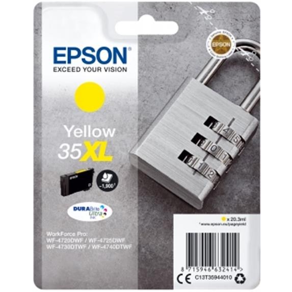 Epson Padlock 35XL T3594 (Yield 1900 pages) DURABrite Ultra Yellow 20.3ml Ink Cartridge