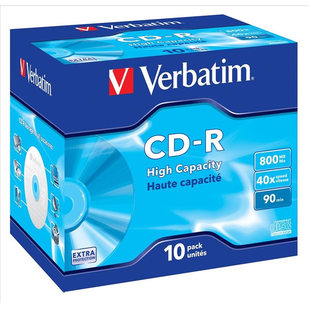 Verbatim CD-R 40x 800MB 90min Hi Capacity Jewel Case (10 Pack)