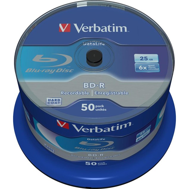 Verbatim 25GB BD-R SL Datalife Discs, 6x, 50 Pack Spindle