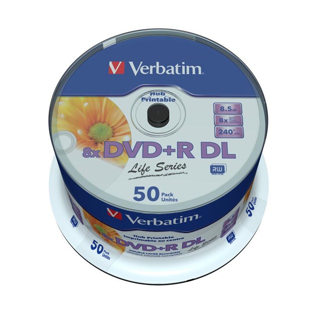 Verbatim 8.5GB DVD+R DL Discs, 8x, Printable, 50 Pack Spindle