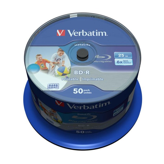 Verbatim 25GB BD-R SL Datalife Discs, 6x, Wide Inkjet Printable, 50 Pack Spindle
