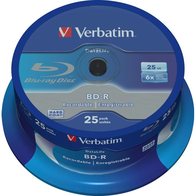 Verbatim 25GB BD-R SL Datalife Discs, 6x, 25 Pack Spindle