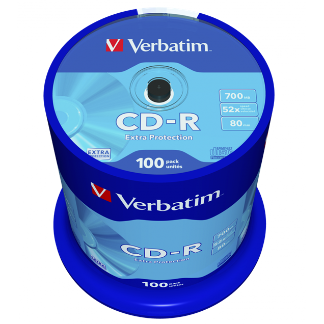 Verbatim 700MB CD-R Extra Protection Discs, 52x, 100 Pack Spindle