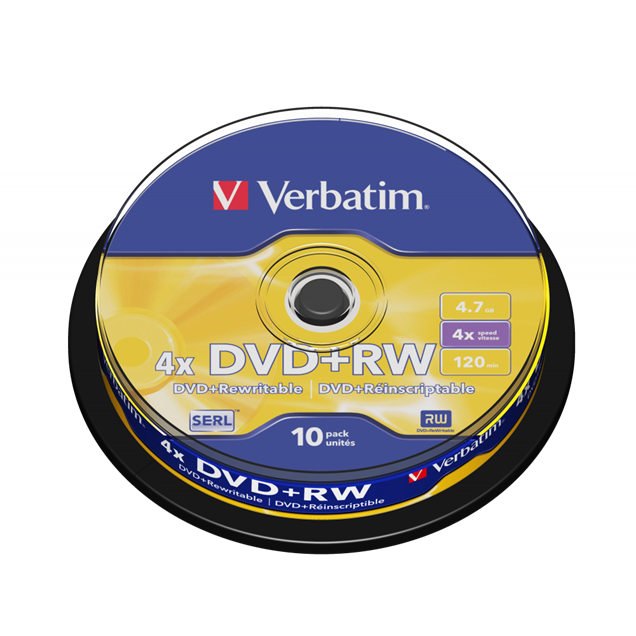 Verbatim 4.7GB DVD+RW Discs, 4x, 10 Pack Spindle