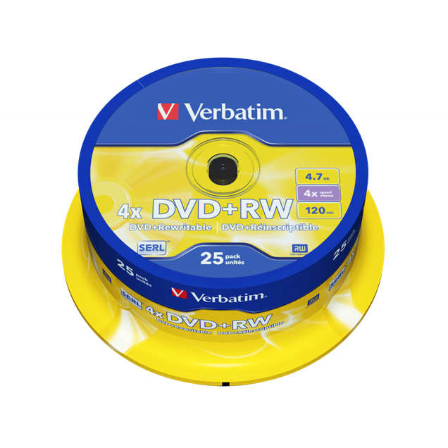 Verbatim 4.7GB DVD+RW Discs, 4x, 25 Pack Spindle