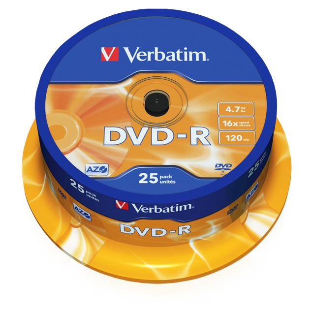 Verbatim 4.7GB DVD-R Discs, 16x, 25 Pack Spindle