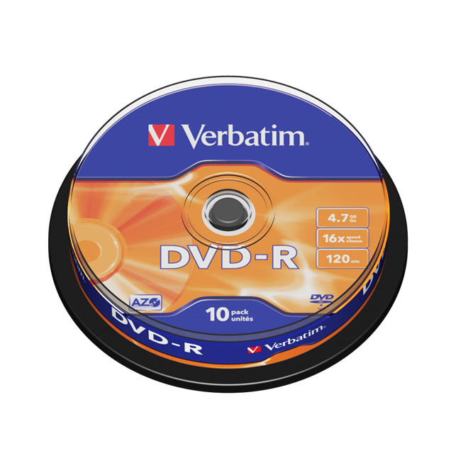 Verbatim 4.7GB DVD-R Discs, 16x, 10 Pack Spindle