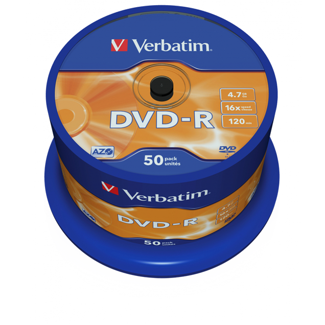 Verbatim 4.7GB DVD-R Discs, 16x, 50 Pack Spindle