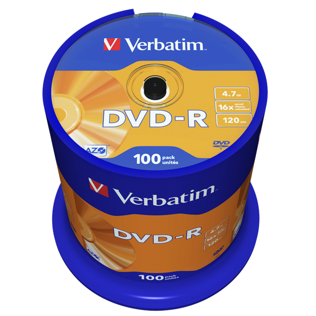 Verbatim 4.7GB DVD-R Discs, 16x, 100 Pack Spindle