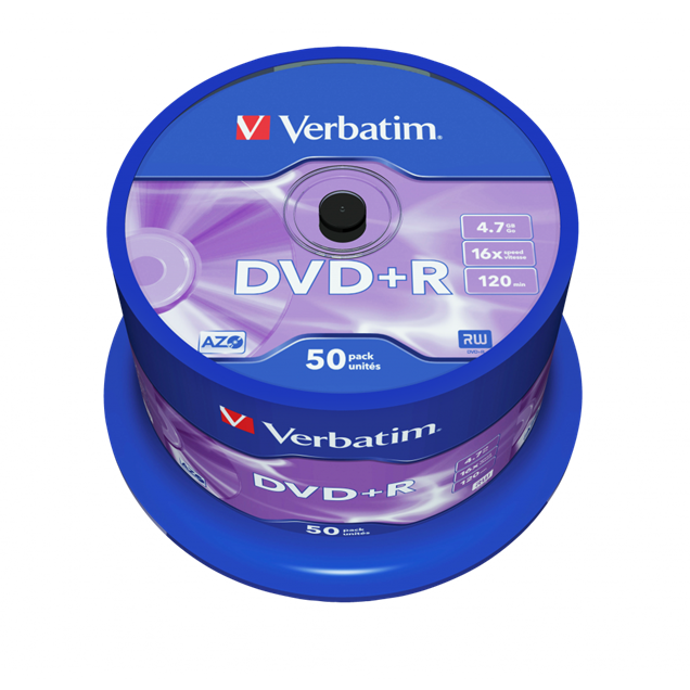 Verbatim 4.7GB DVD+R Discs, 16x, 50 Pack Spindle
