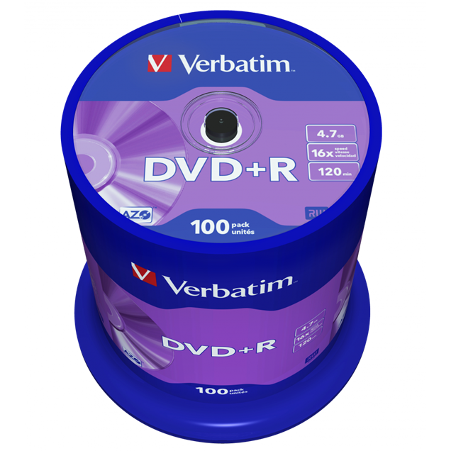 Verbatim 4.7GB DVD+R Discs, 16x, 100 Pack Spindle