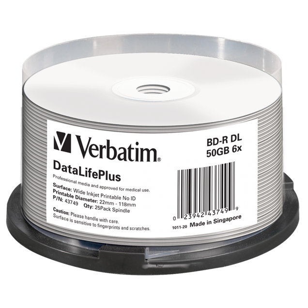 Verbatim 50GB BD-R DL Discs, 6x, Wide Printable, 25 Pack Spindle