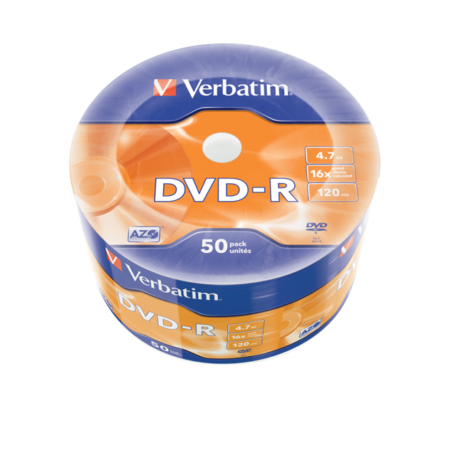 Verbatim 4.7GB DVD-R Discs, 16x, 50 Pack Wrap Spindle