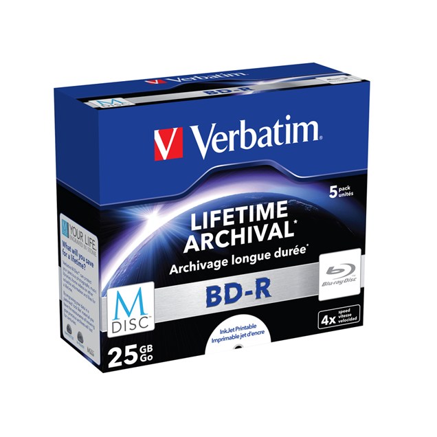 Verbatim MDISC 25GB BD-R Lifetime Archival Discs, 4x, 5 Pack Jewel Case