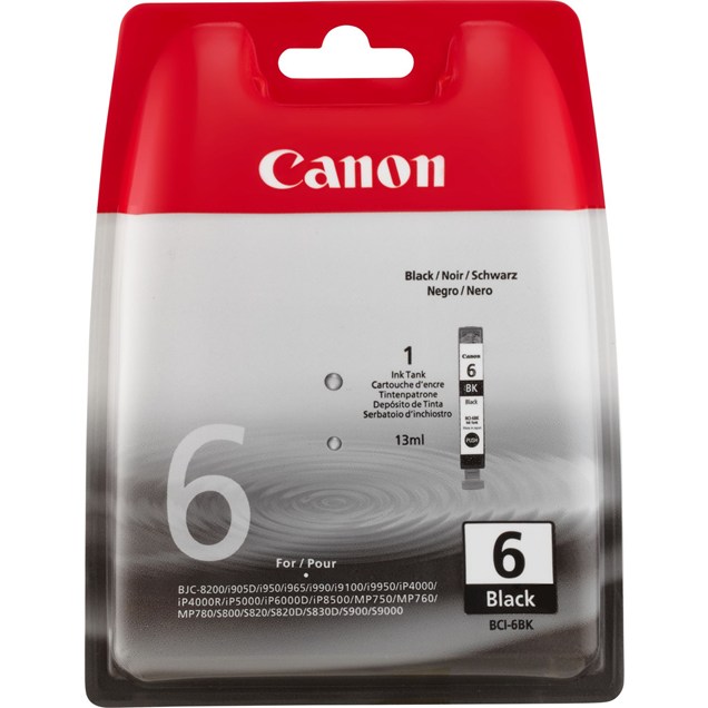 Canon BCI-6BK Ink Cartridge - Black, 13ml (Yield 2000 Pages)