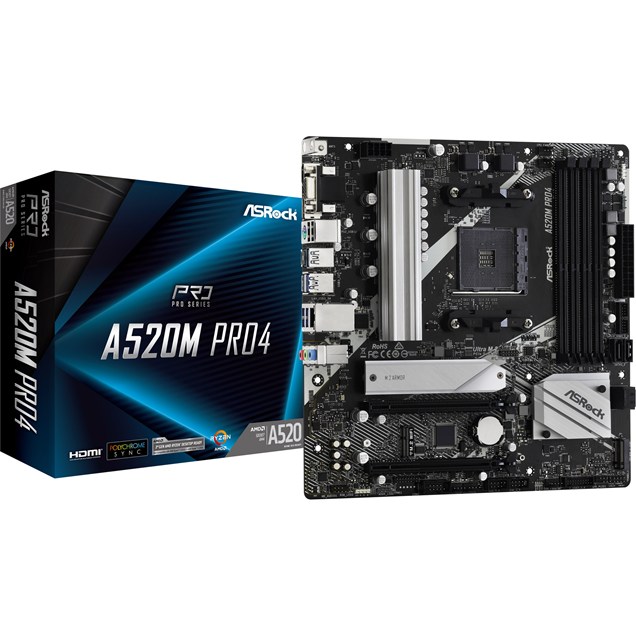 ASRock A520M Pro4 mATX Motherboard for AMD AM4 CPUs
