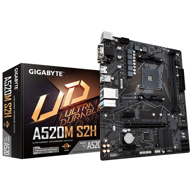 Gigabyte A520M S2H mATX Motherboard for AMD Socket AM4 CPUs