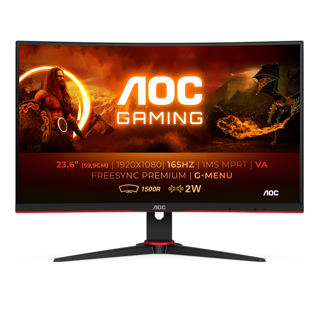 AOC C24G2AE/BK 23.6" Full HD Curved Gaming Monitor - VA, 165Hz, 1ms, Speakers