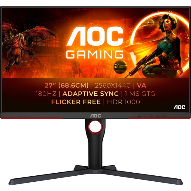 AOC Q27G3XMN/BK 27" 1440p (QHD) Gaming Monitor - VA, 1000 nits, 180Hz, 1ms, HDMI