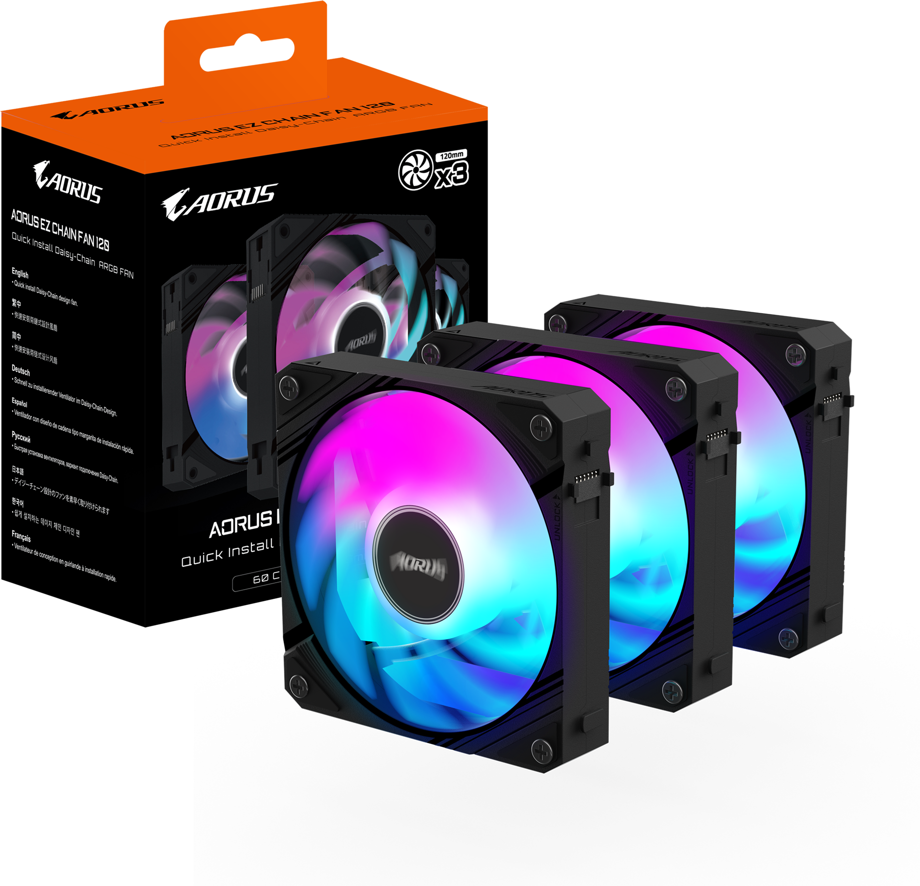 Gigabyte AORUS EZ Chain Fan 120 Triple Pack of 120mm ARGB Case Fans in ...