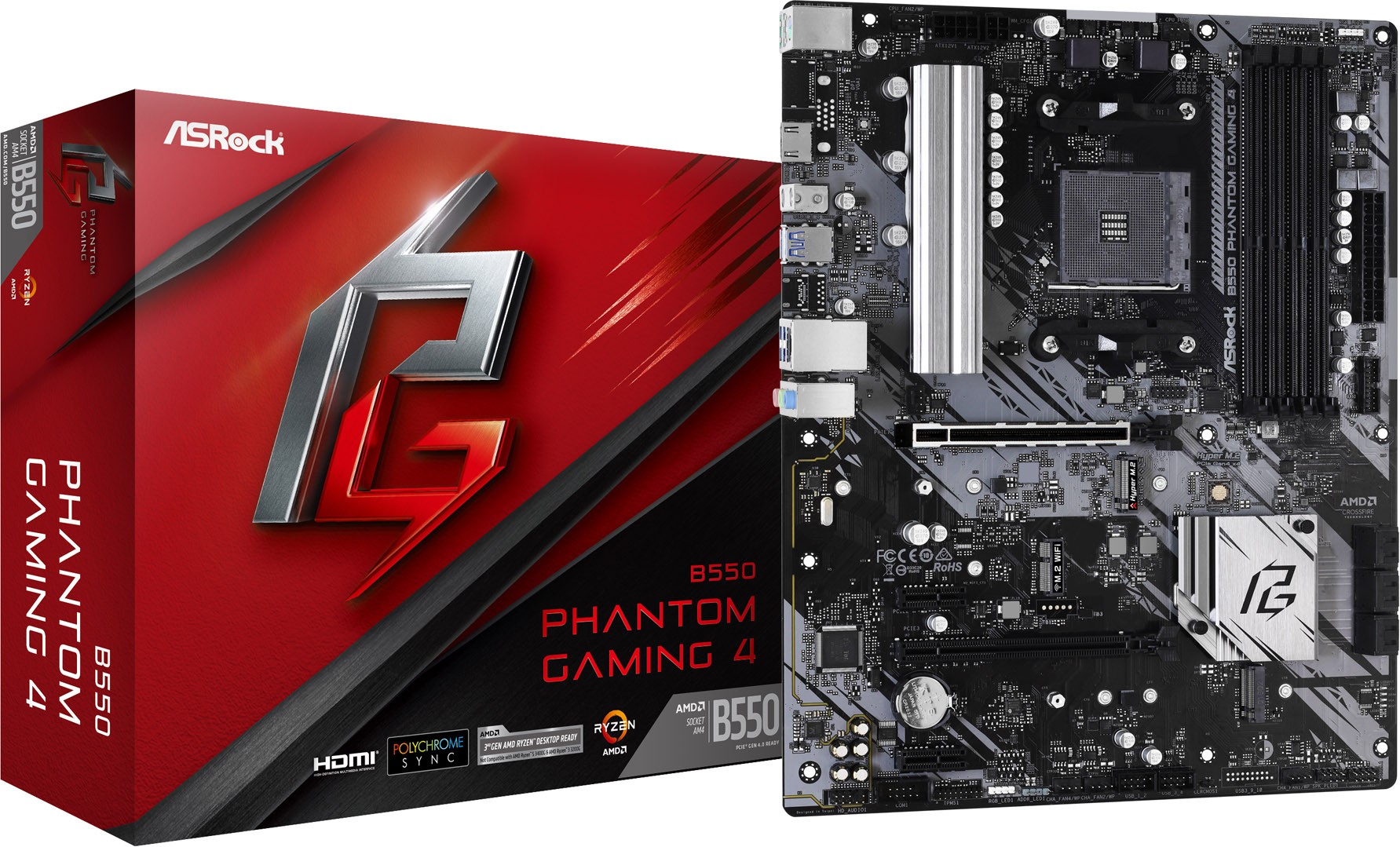 ASRock B550 PHANTOM GAMING 4 AMD Socket AM4 B550 Chipset ATX