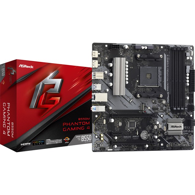 ASRock B550M Phantom Gaming 4 mATX Motherboard for AMD AM4 CPUs
