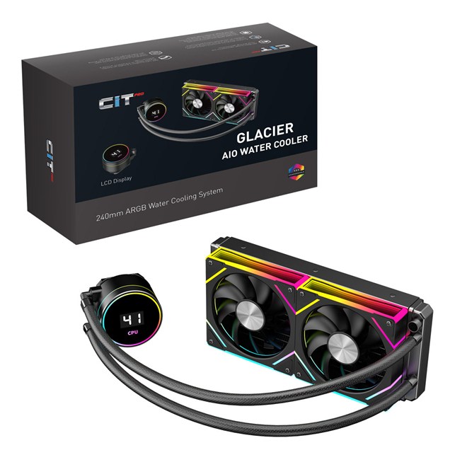 CiT Pro Glacier 240mm All-in-One Liquid CPU Cooler in Black with Temperature Display