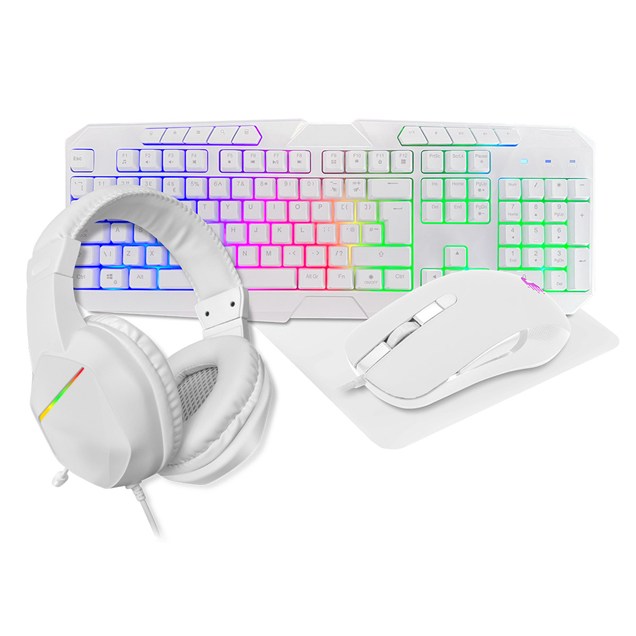 CiT Raptor White 4-in-1 Keyboard, Mouse, Headset and Mouse Pad Combo Kit
