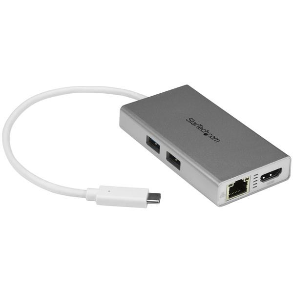 StarTech.com USB-C Multiport Adaptor for Laptops - Power Delivery - 4K HDMI - GbE - USB 3.0 (Silver and White)