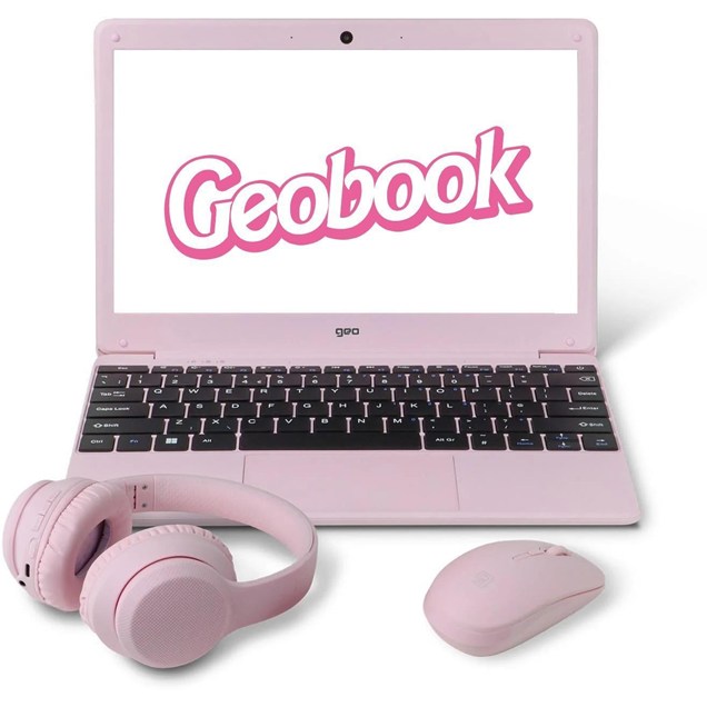 GEOBOOK 110 PINK BUNDLE CELERON LAPTOP - Headset & Mouse Bundle