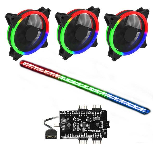 GameMax RGB Kit, 3x Velocity Fans, 1x Viper Strip, 1 x Hub