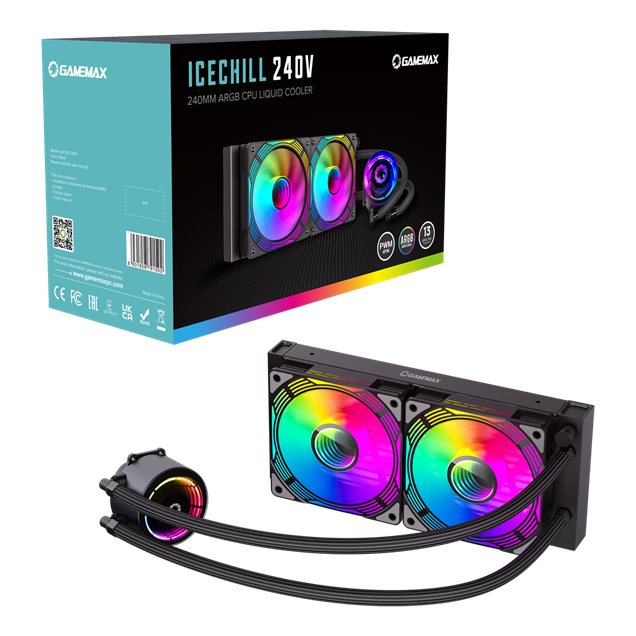 GameMax Ice Chill 240V 240mm ARGB AiO Liquid CPU Cooler in Black