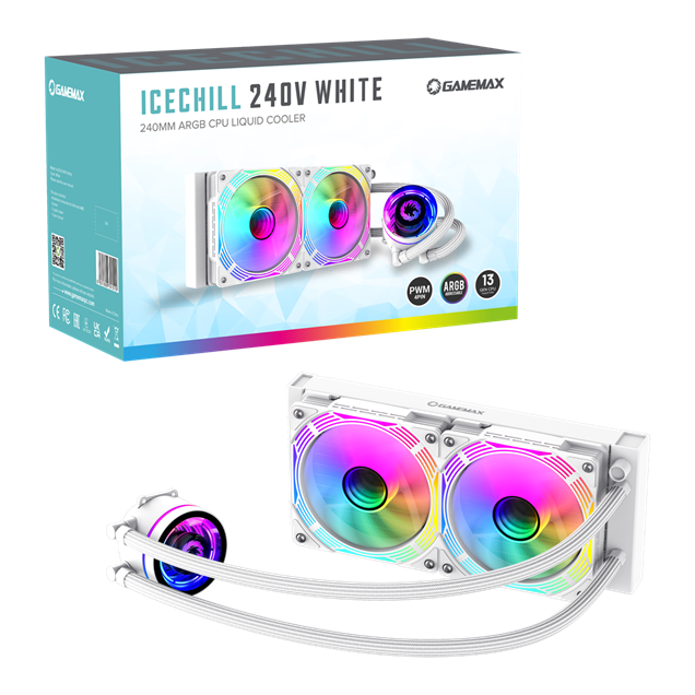 GameMax Ice Chill 240V 240mm ARGB AiO Liquid CPU Cooler in White