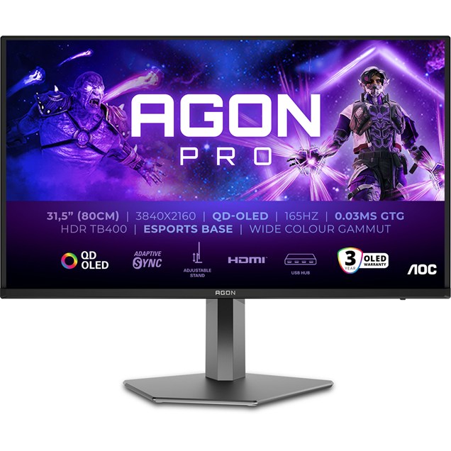 AOC AGON Pro AG326UD 32" 4K Gaming Monitor - QD-OLED, 165Hz, 0.03ms, Speakers
