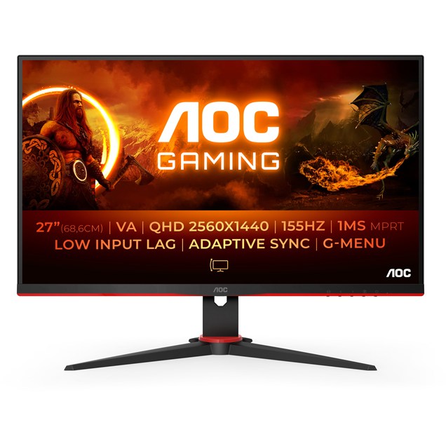 AOC AGON Q27G2E/BK 27" 1440p (QHD) Gaming Monitor - VA, 155Hz, 1ms, HDMI, DP