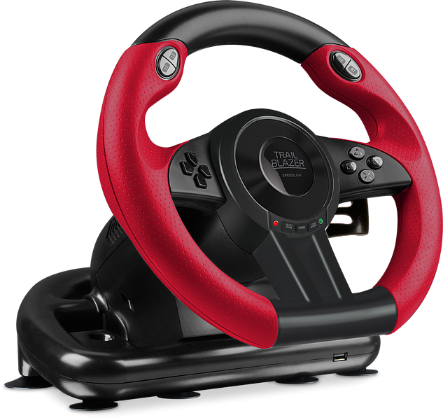 SPEEDLINK Trailblazer Vibration Effect Racing Wheel with Pedals for PlayStation PS4 and Xbox One/PS3/PC, Black/Red