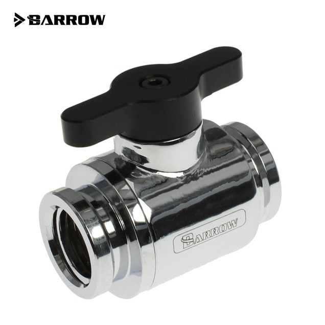 Barrow G1/4 Mini Ball Valve, Black Handle in Shiny Silver