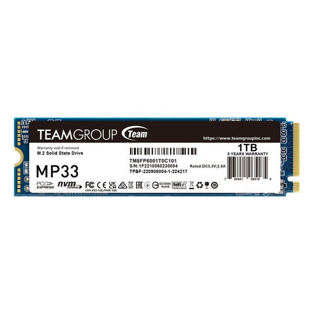 1TB TEAMGROUP MP33 M.2 2280 PCI Express 3.0 x4 NVMe Solid State Drive