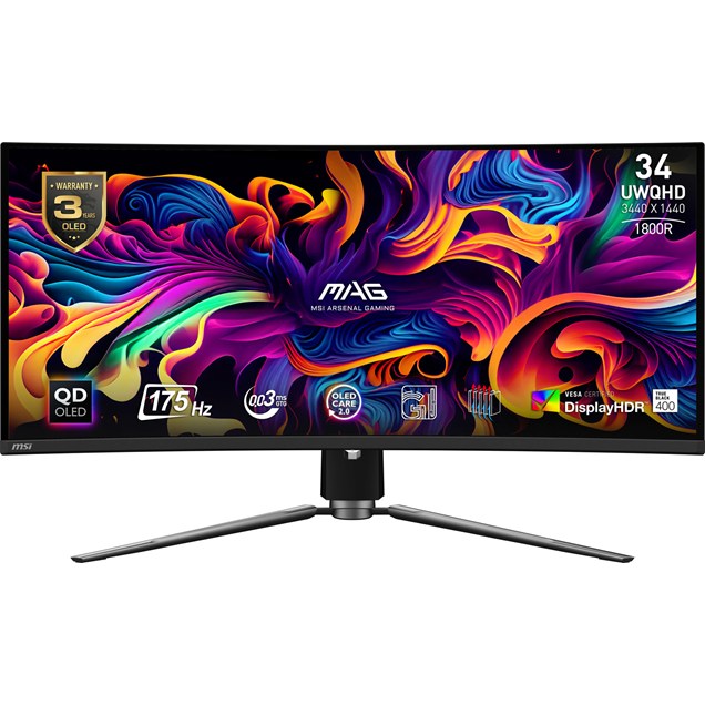 MSI MAG 341CQP QD-OLED 34" UltraWide Curved Gaming Monitor - OLED, 175Hz, 0.03ms