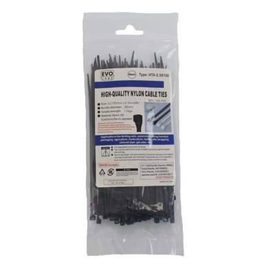 Evo Labs 100 Pack of 150 x 2.5mm Black Retail Packaged Cable Ties