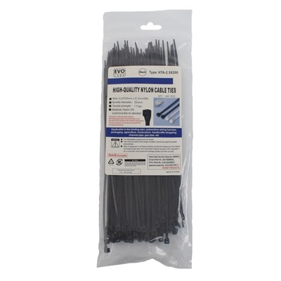 Evo Labs 100 Pack of 200 x 2.5mm Black Retail Packaged Cable Ties
