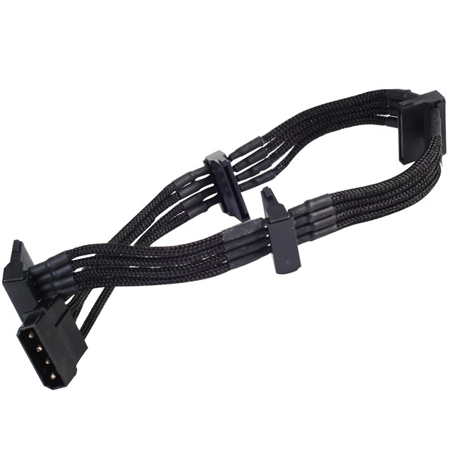 Silverstone PP07-BTSB 4-pin Molex to 4x SATA 300mm Extension Cable Sleeved in Black