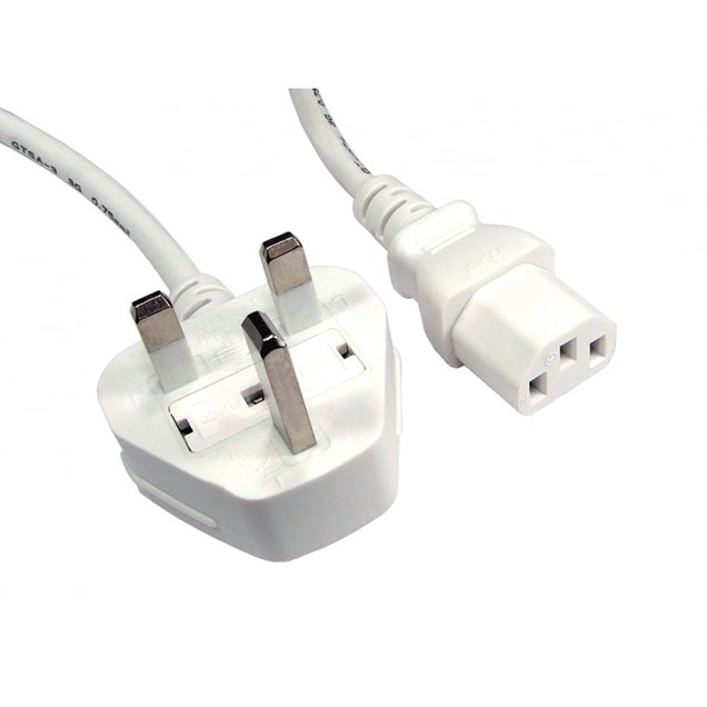 1.8m UK Plug to C13 Mains Lead - White